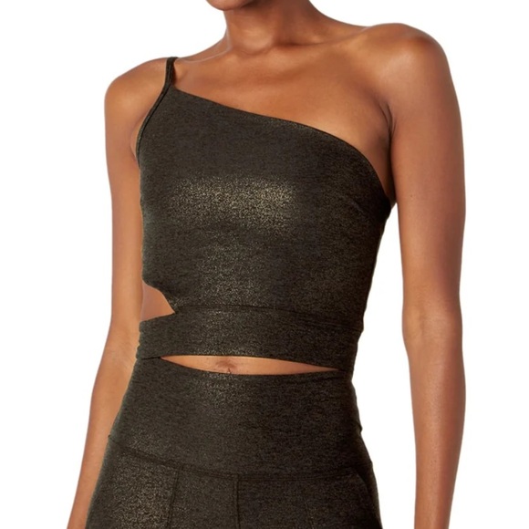 Beyond Yoga SoftShine Wanderlust Cropped Asymmetrical Bra Top Size Small New - Picture 1 of 9